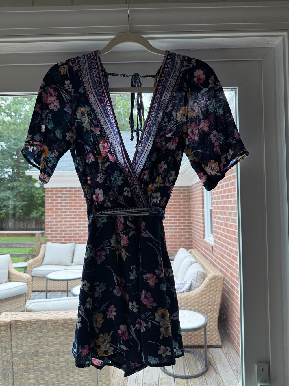 Floral Wrap Romper - Navy